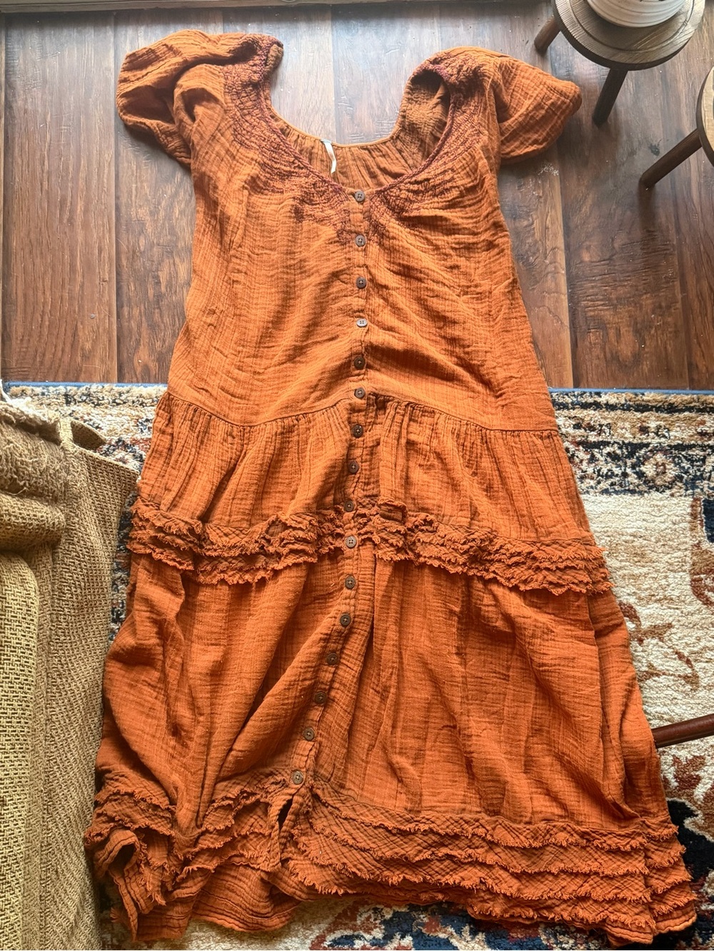 Free People Rust Orange Button-Front Maxi Dress